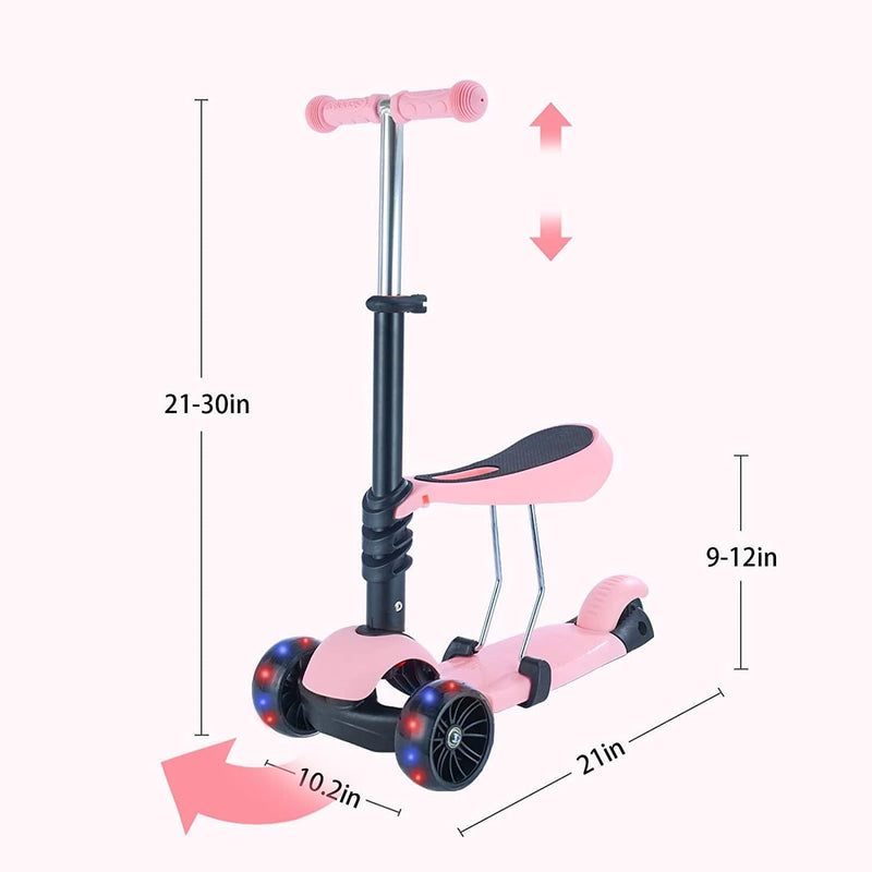 Scooter für Kinder| Tretroller mit Abnehmbarem Sitz 3-in-1 Höhenverstellbarer Kinderroller mit Leich