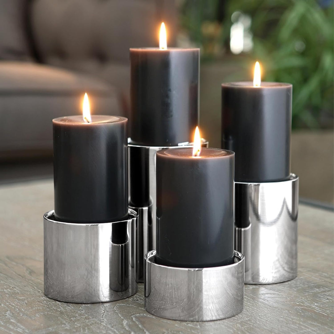 Fink klassischer Edelstahl Stumpenkerzenhalter Ø 10x5 cm runder Kerzenständer 5 x 5 x 10 cm Silber,