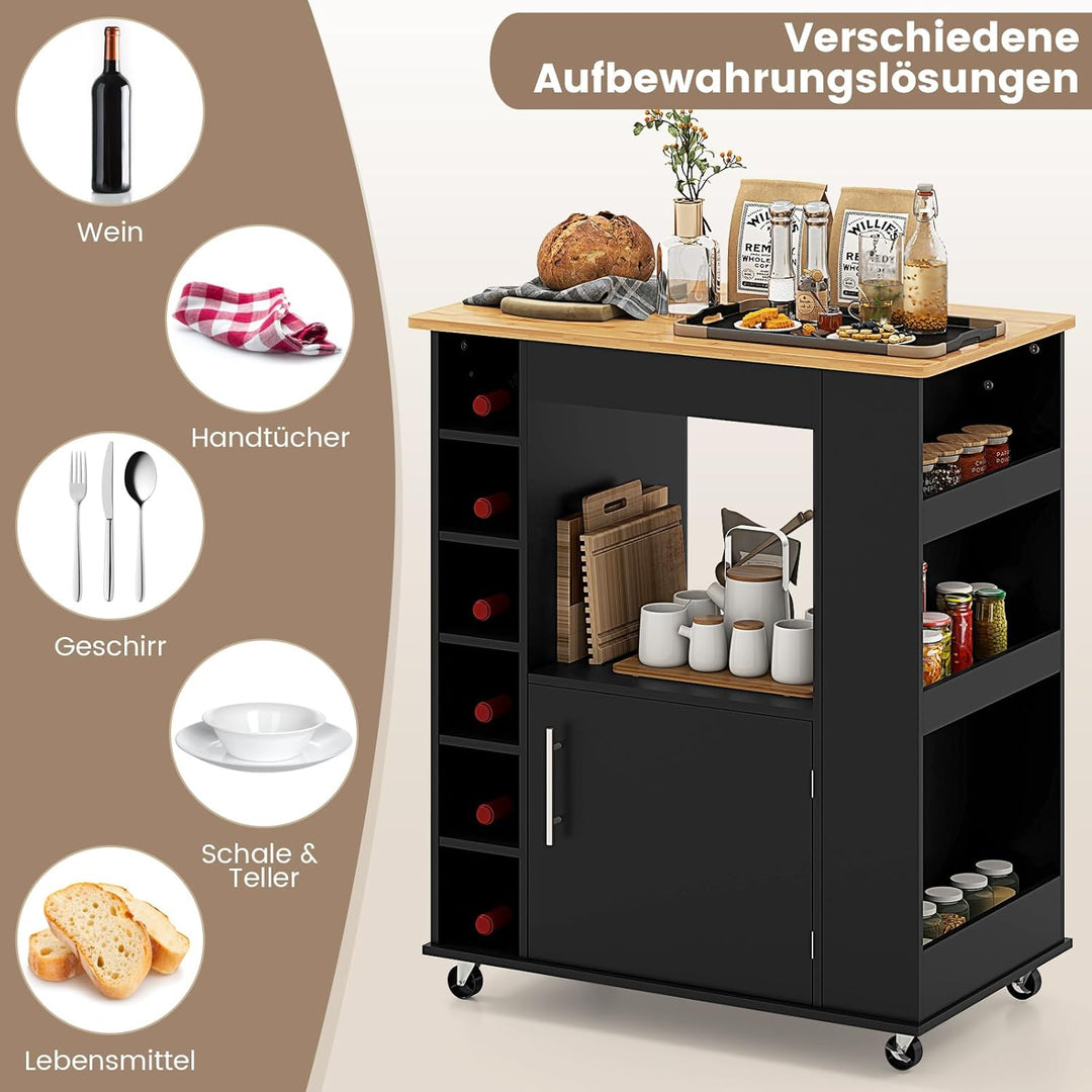 COSTWAY Küchenwagen auf Rollen, Servierwagen mit Arbeitsplatte &amp; Handtuchhalter &amp; Gewürzregalen, Wei