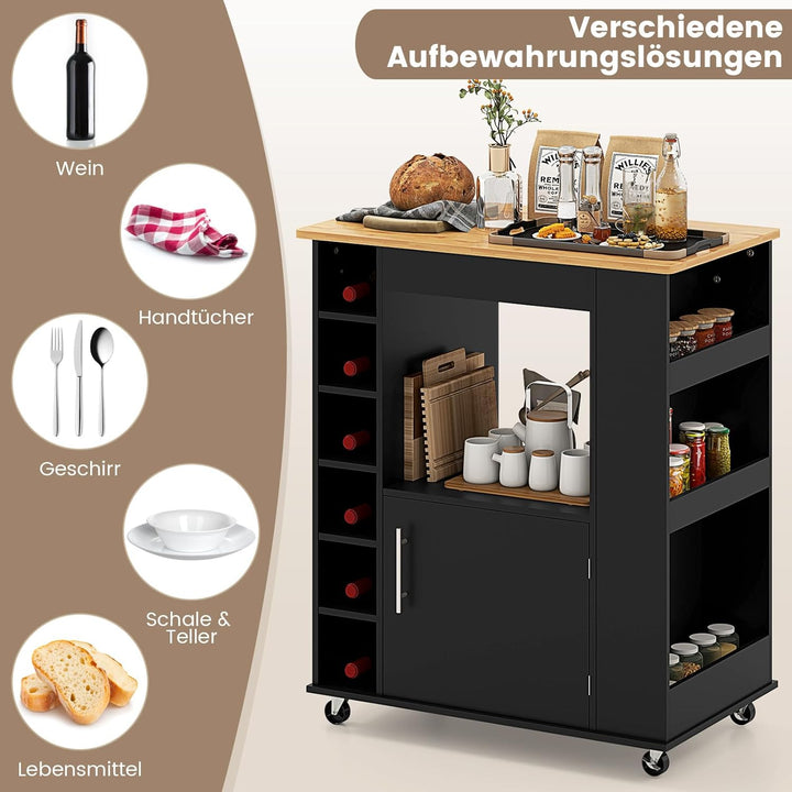COSTWAY Küchenwagen auf Rollen, Servierwagen mit Arbeitsplatte &amp; Handtuchhalter &amp; Gewürzregalen, Wei