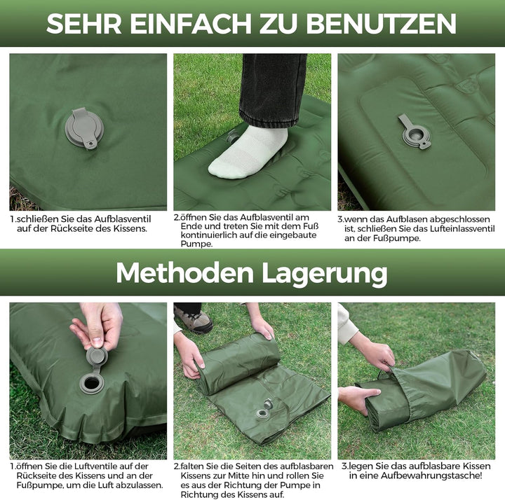 NAPASA Isomatte Camping, 14CM Verdicktes Aufblasbare Matratze mit Eingebauter Fusspresse Pumpe & Kis