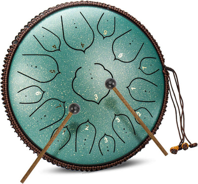 AMKOSKR Stahlzungentrommel, 14 Zoll 35 cm Steel Tongue Drum, D-Dur 15 Noten, Handtrommel HandPan Dru