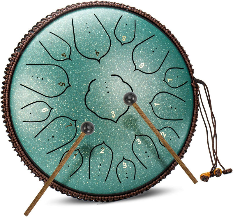 AMKOSKR Stahlzungentrommel, 14 Zoll 35 cm Steel Tongue Drum, D-Dur 15 Noten, Handtrommel HandPan Dru