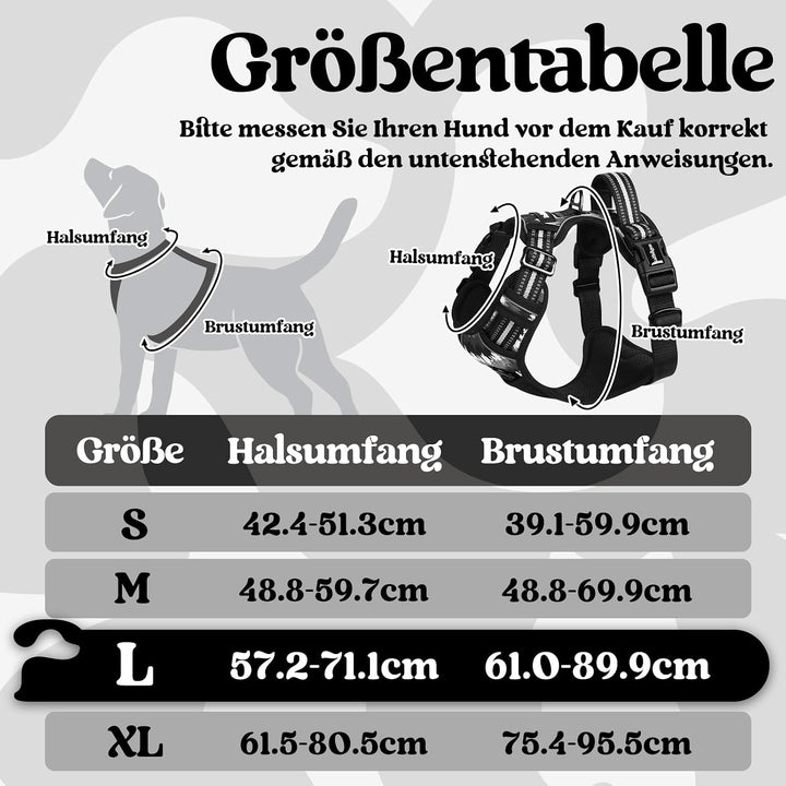 rabbitgoo Hundegeschirr Grosse Hunde Leichtes Anlegen, L, Bergschwarz | Anti Zug, Ohne Kopfdurchzug,