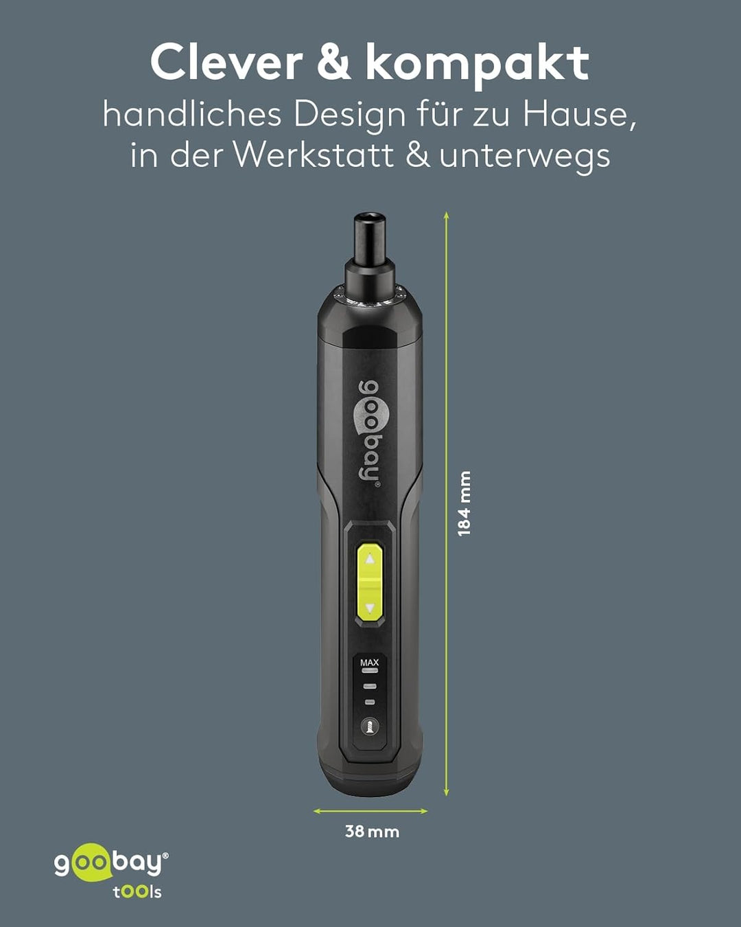 goobay Mini-Akkuschrauber-Set 28 teilig - 24 Bits, 1 Verlängerung, 1 Halterung und 1 Adapter aus Chr