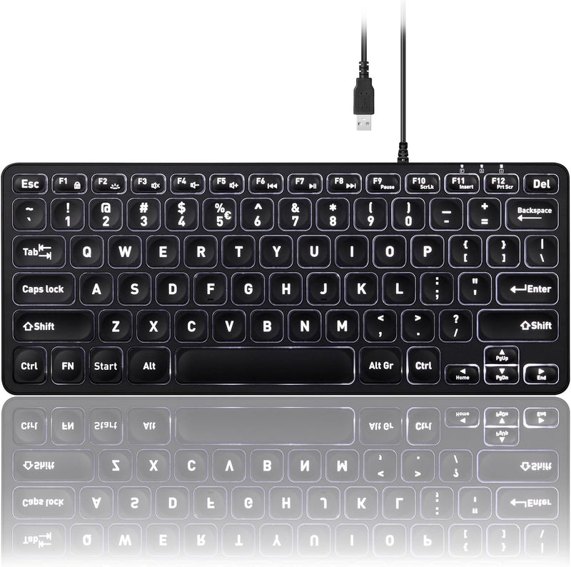 Perixx PERIBOARD-332 Wired Backlit USB Keyboard - Mini 11.22x4.57x0.83 Inches - Slim Scissor Keys wi