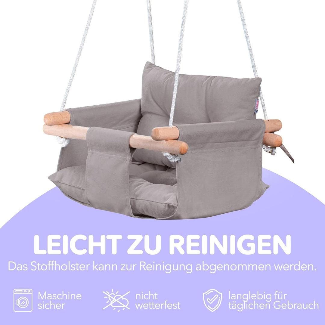 Cateam - Baby schaukel Holz Indoor, Outdoor, Garten. Babyschaukel mit Sicherheitsgurt. Innen Baby ha