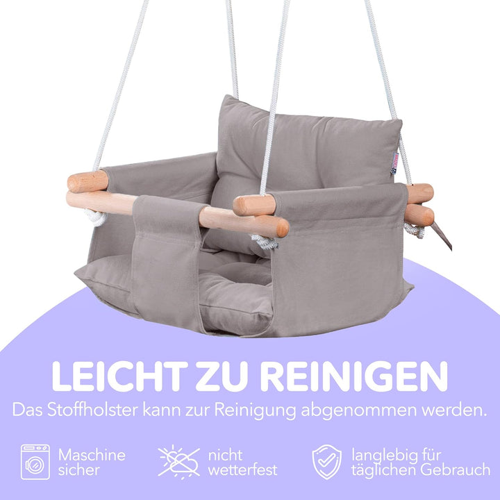 Cateam - Baby schaukel Holz Indoor, Outdoor, Garten. Babyschaukel mit Sicherheitsgurt. Innen Baby ha