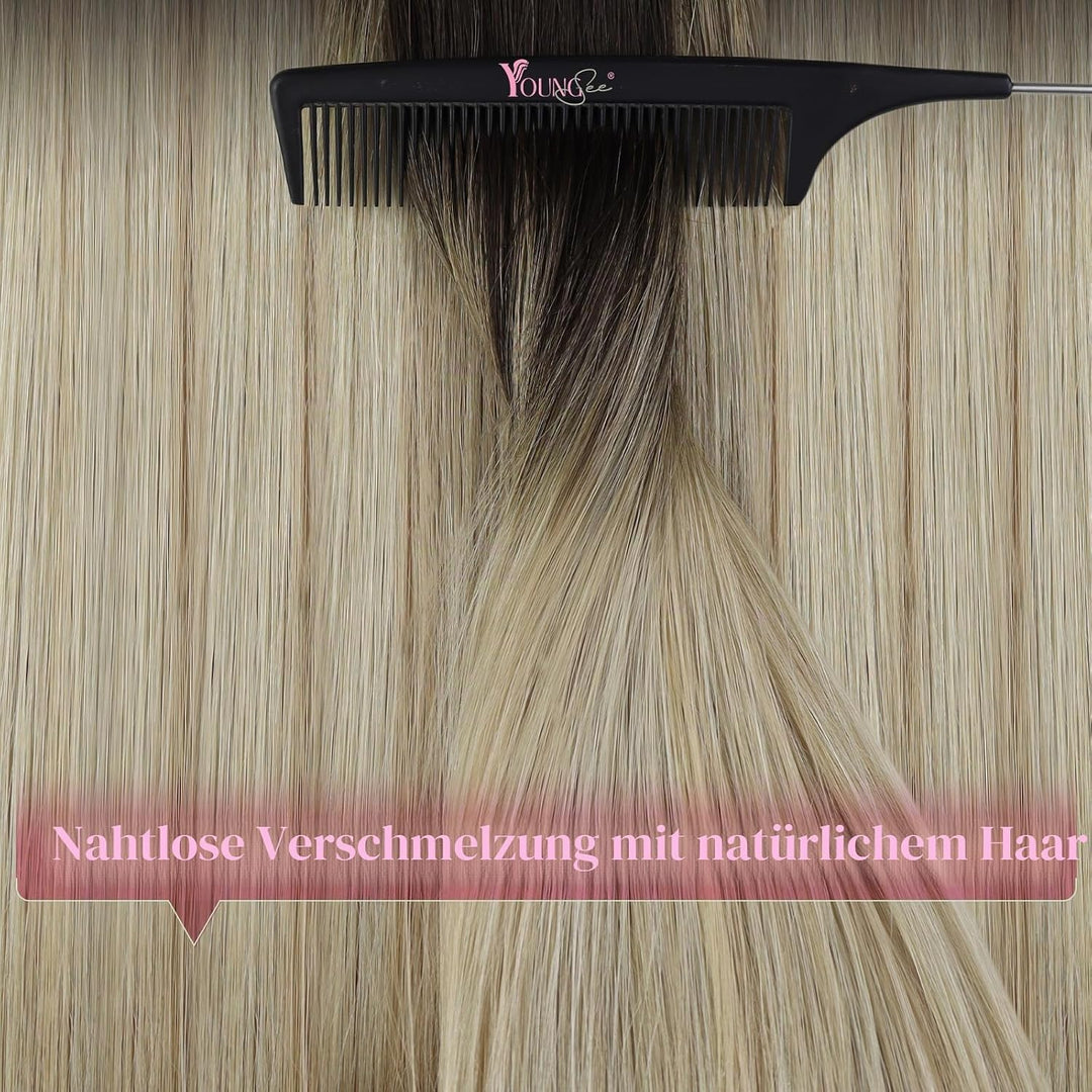 YoungSee Tape Extensions Echthaar Balayage 40 cm Extensions Echthaar Tape Dunkelbraun Ombre Braun Bl