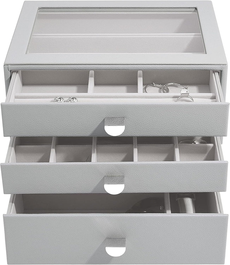 Stackers Pebble Grey Classic Jewellery Box - Set of 3 (with Drawers), Pebble Grey