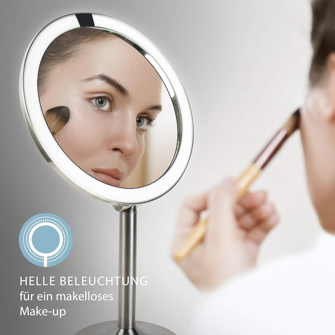 HoMedics drehbarer Kosmetikspiegel mit Annäherungssensor, vergrössernder LED-Spiegel, stabiler Stand