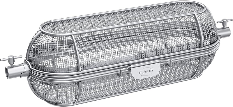 RÖSLE Drehspiesskorb, Hochwertiger Grillspiesskorb für Kartoffelspalten und Gemüsewürfel, passend zu