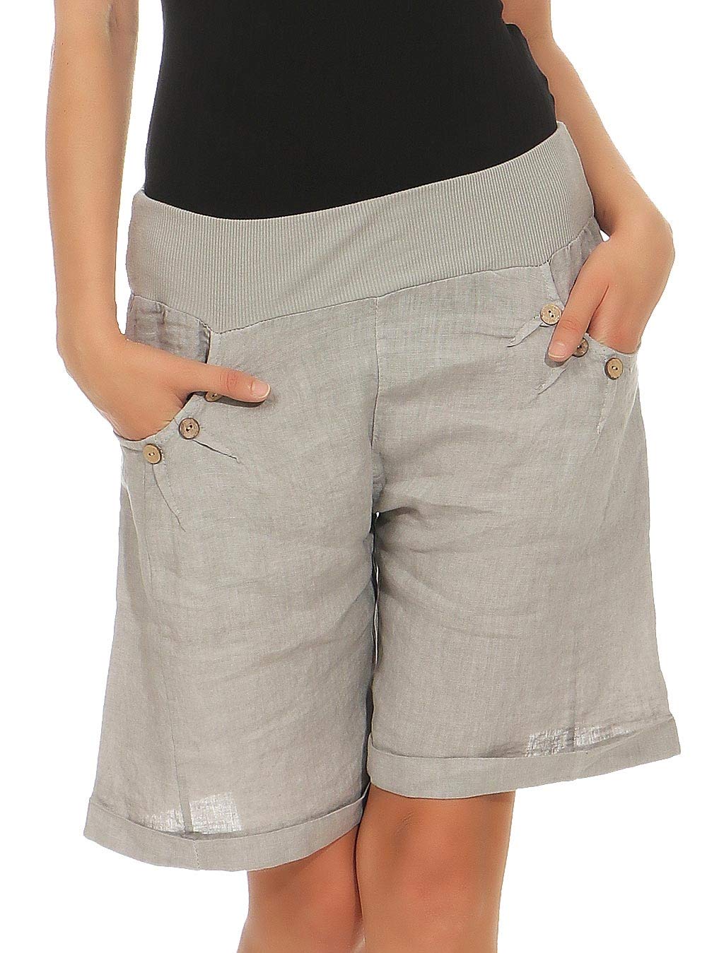 Malito Damen Bermuda aus Leinen | Shorts für den Strand | lässige Kurze Hose | Pants - Hotpants 8024