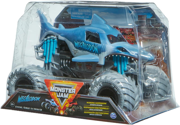 Monster Jam 6063913 Jam, Offizieller Megalodon Monster Truck, Sammler-Druckguss-Fahrzeug, Massstab 1