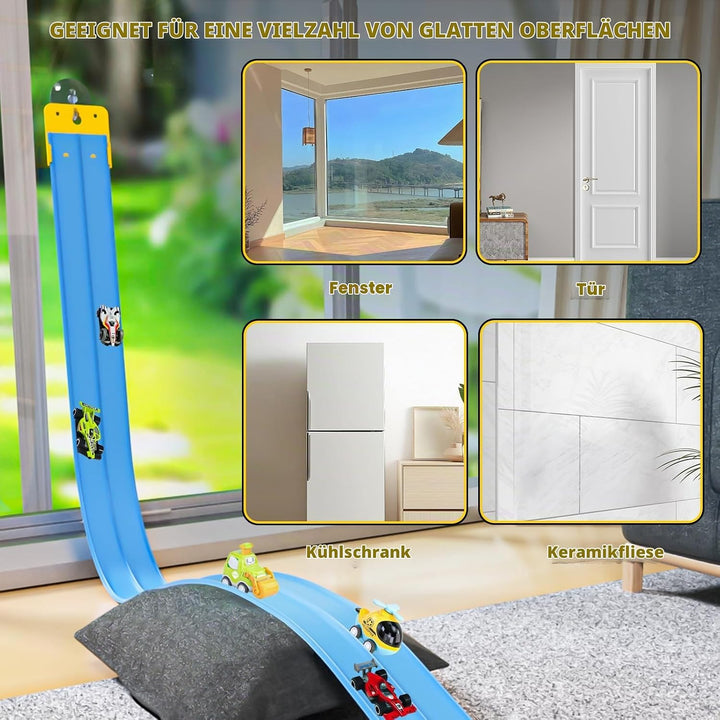 Doloowee 5M Geschwindigkeitsstrecke Rennstrecke, Flexible Rennbahn mit Saugnäpfen, DIY-Autobahn mit