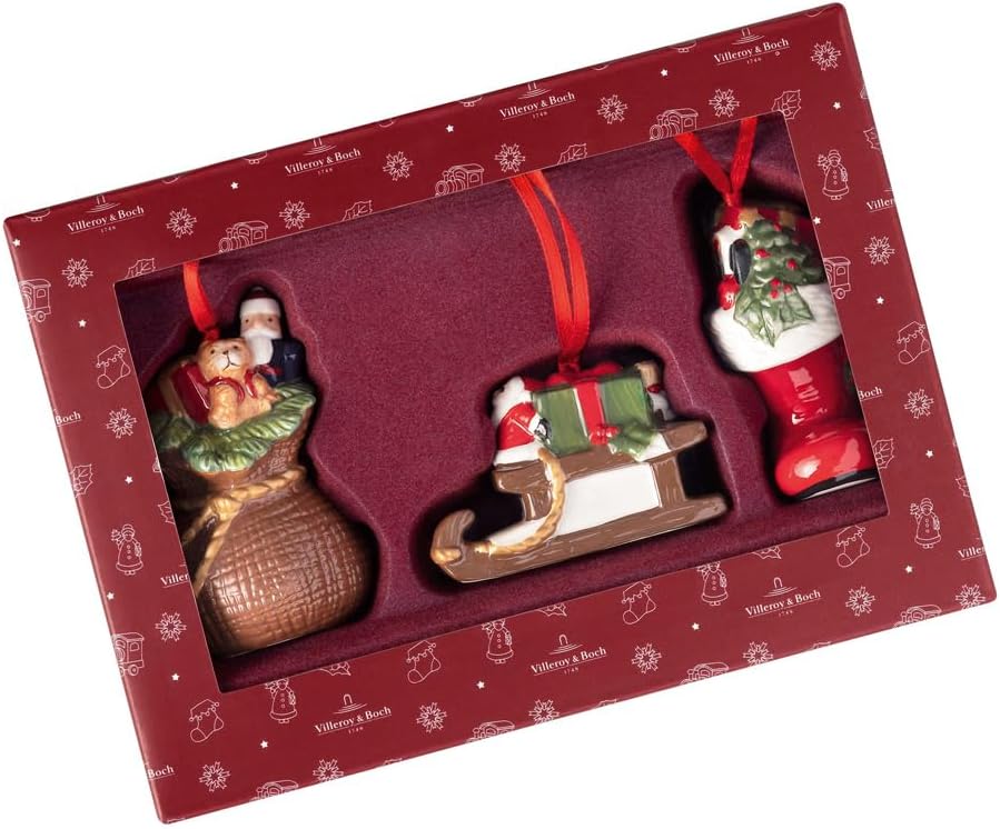 Villeroy und Boch Nostalgic Ornaments Ornamente-Set Geschenke 3tlg., Stiefel, Schlitten und Geschenk