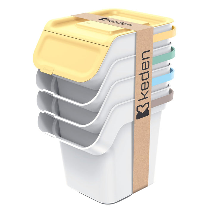 Keden Kaddi Q Mülltrennsystem 4x20L Set mit Aktivkohlefilter, Mülltrennungsbehälter mit Deckel Recyc