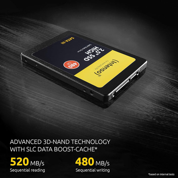 Intenso Interne 2,5" SSD SATA III High, 960 GB, 520 MB/Sekunden, Schwarz 960GB Sata 2,5" High