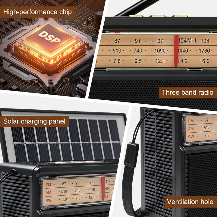 AM/FM/SW Solar Radio mit Akku 1800mAh, Kofferradio mit Bluetooth, Vintage Retro Radio Mit Solarpanel