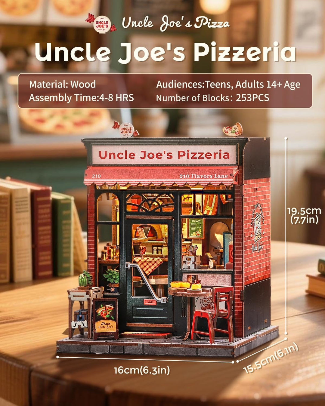CUTEBEE Book Nook Kit - DIY Miniaturhaus Bausatz (Pizzeria-Szene) mit LED-Beleuchtung, Retro Bücherr