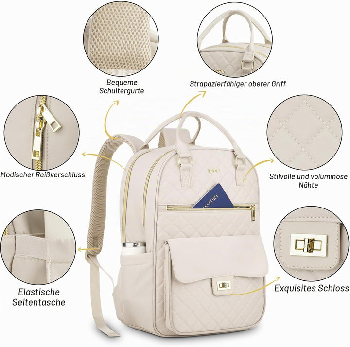 RJEU Rucksack Damen,Handtaschen-Rucksack Schule mit Laptopfach für Arbeit Business Reisen,Schulrucks