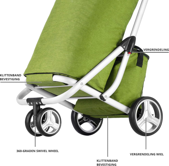 Cruiser Einkaufswagen Shoppingtrolley 59 Liter 3 Räder mit 14 ltr Kuhltasche (grün), 97 x 56 x 46cm,