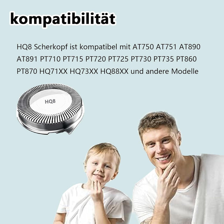 HQ8 Ersatzköpfe für Philips HQ8 Scherkopf Ersatzklingen kompatibel mit Philips Norelco HQ8 Rasierer