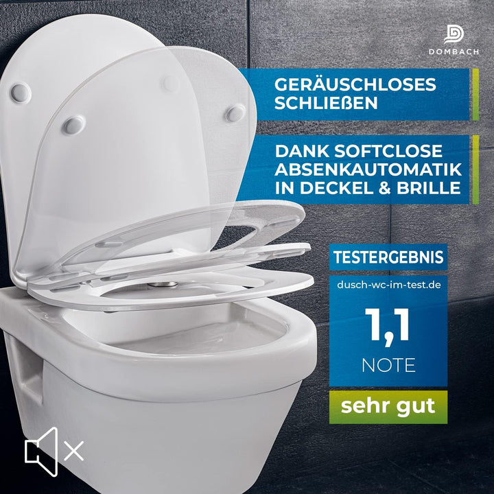 Dombach® Premium Toilettendeckel, Abnehmbar (Weiss) WC Sitz, Klodeckel mit Absenkautomatik, Toilette