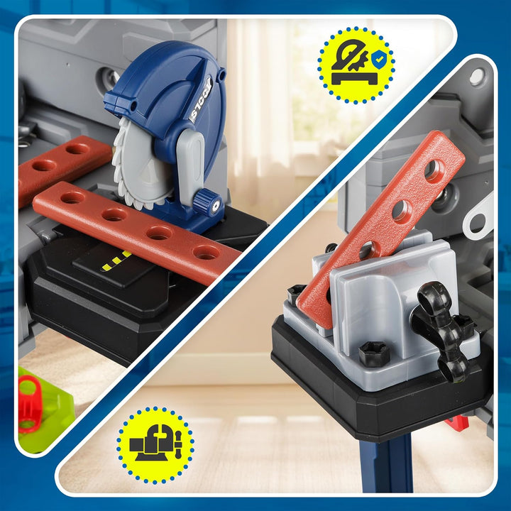 Kinderplay Kinder Werkbank 132 TLG mit Werkzeugset und Bohrmaschine, Werkstatt für Kinder ab 3 Jahre