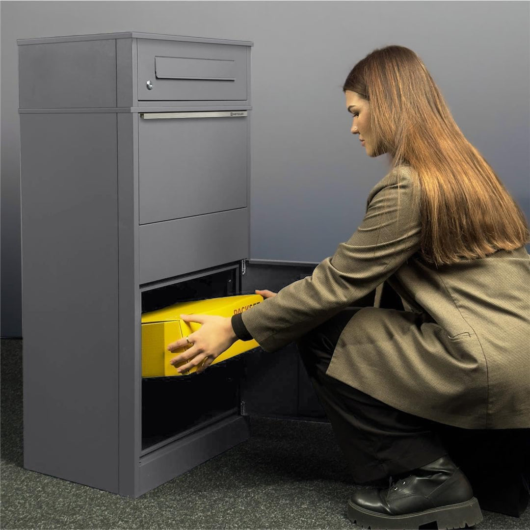 Metzler Briefkasten und Paketbox, Postbox rostfrei und massiv, Paketbriefkasten XXL, Standbriefkaste