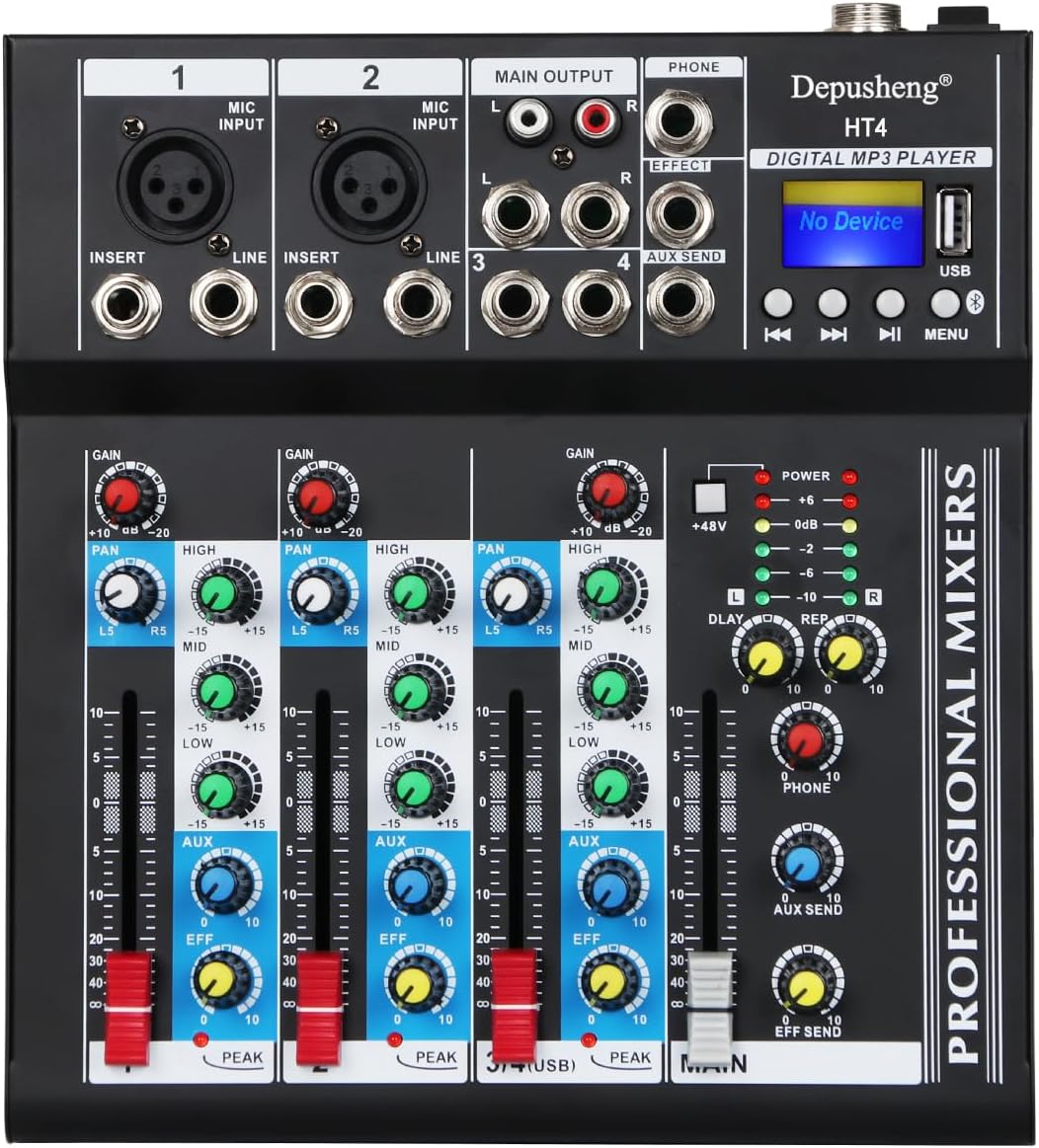 Depusheng HT4 Bluetooth-kompatible professionelle tragbare digitale DJ-Konsole mit USB-4-Kanal-Mixer