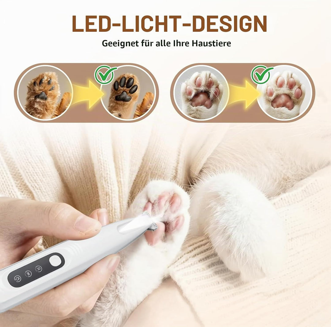 Pfotentrimmer für Hunde &amp; Katzen mit LED Licht, Superleise/Wiederaufladbarer/18 mm breite Klinge Pfo