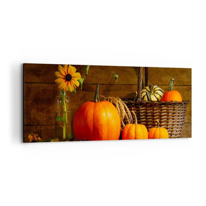 Wandbilder Dekoration Wohnzimmer Herbst Folk Tradition Kürbisse Panorama Bilder auf Leinwand 120x50c