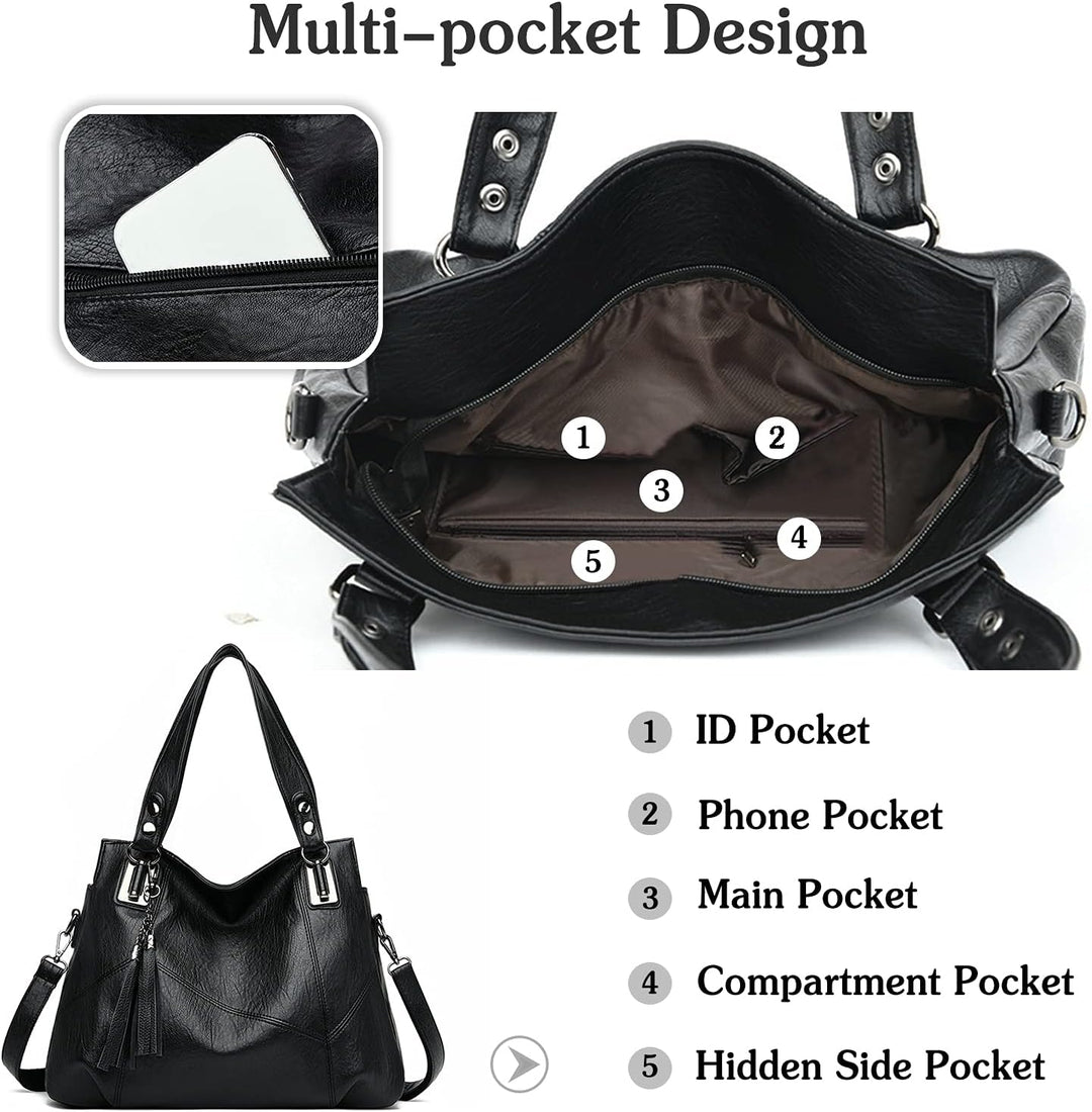 PORRASSO Damen Handtasche Mode Hobo Schultertasche Frauen Umhängetasche Grosse PU Leder Henkeltasche