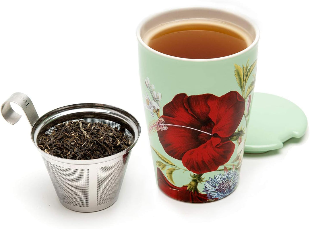 Tea Forté Kati Cup Fleur | Becher aus Edelstahl Herausnehmbarer Aufgussbecher | Qualitätsporzellan |