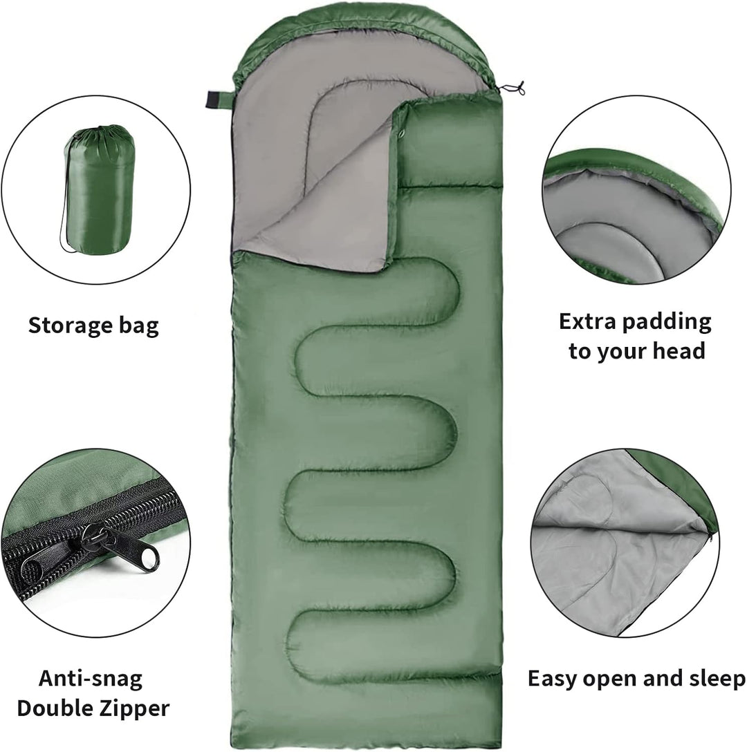 Schlafsack mit Kapuze, 3 Jahreszeiten, wasserdicht, warm, leicht, rechteckig, Umschlag, Camping, Sch