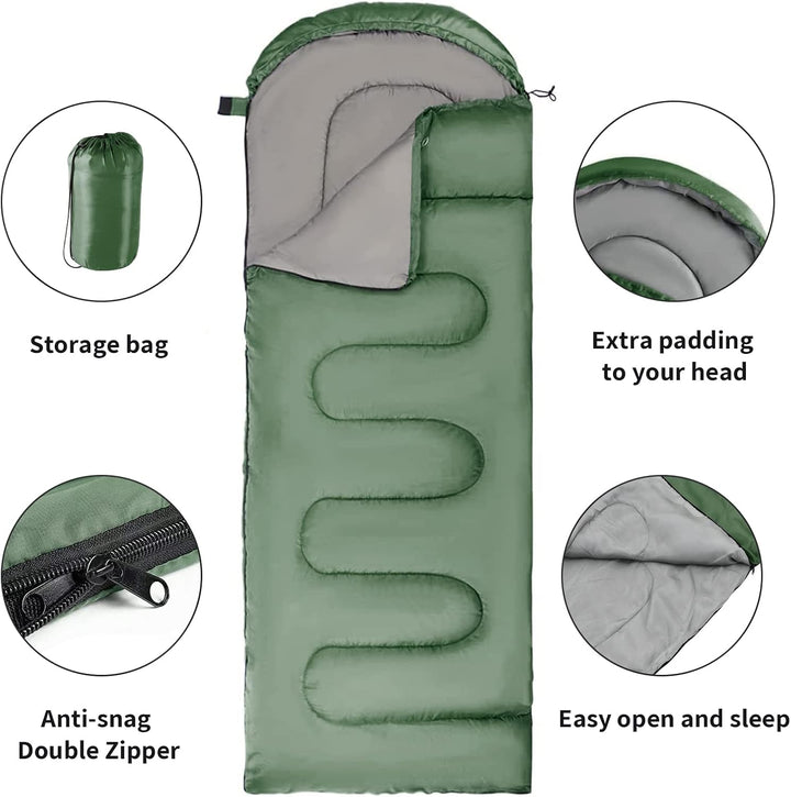 Schlafsack mit Kapuze, 3 Jahreszeiten, wasserdicht, warm, leicht, rechteckig, Umschlag, Camping, Sch