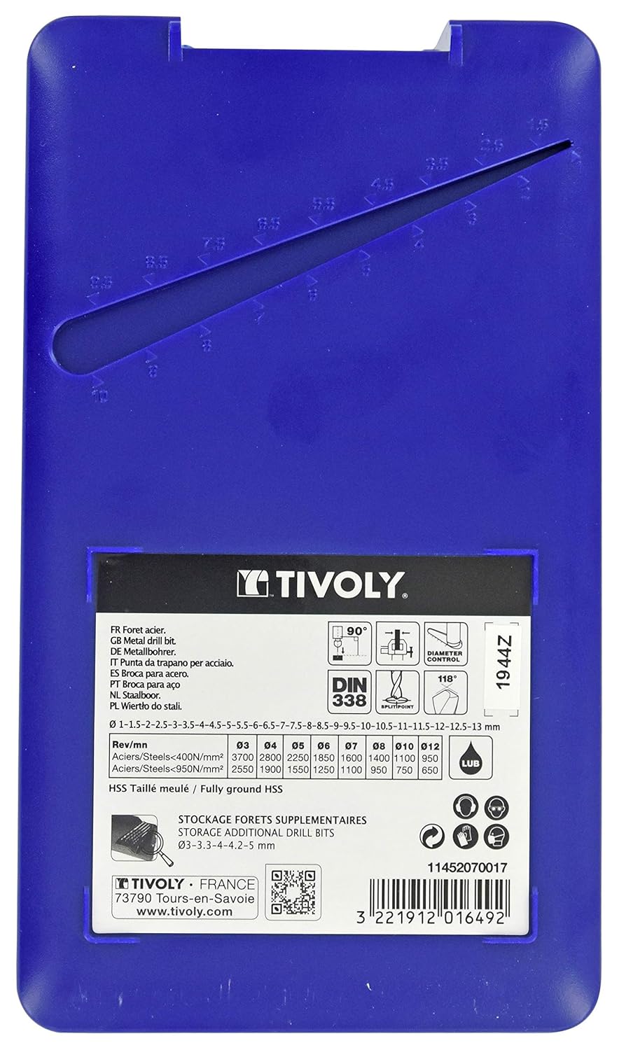 Tivoly 11452070017 T-Box Bohrer, Metall, HSS Ø 1 bis 13 mm x 0,5 mm, 25 Stück