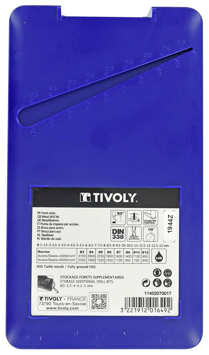 Tivoly 11452070017 T-Box Bohrer, Metall, HSS Ø 1 bis 13 mm x 0,5 mm, 25 Stück