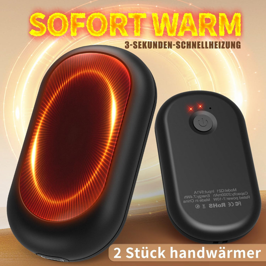 HOAMZ Handwärmer Elektrisch 2er Set mit Magnet, Sicher & Zuverlässig, 3 Stufen Heizung bis zu 131℉/5