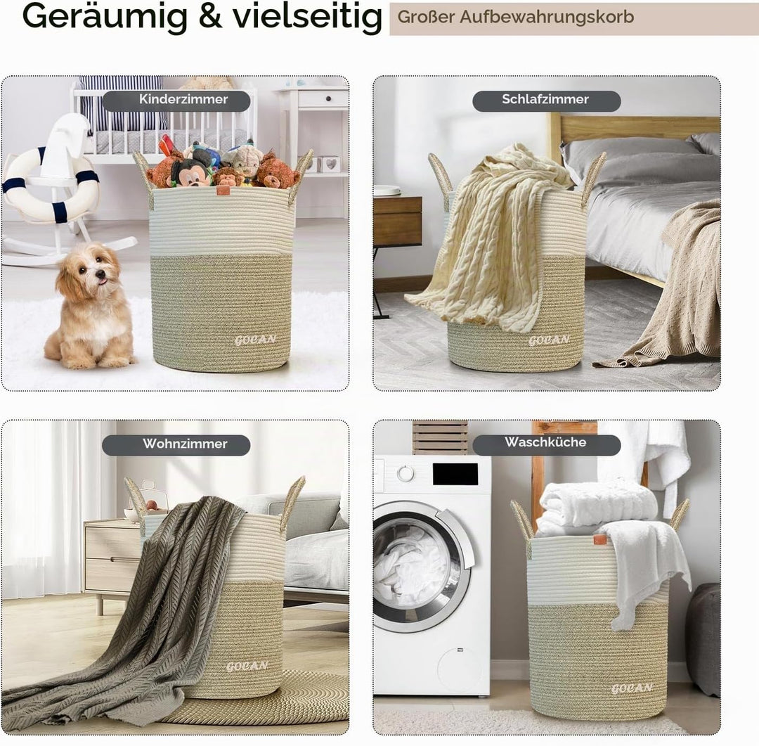GOCAN grosse hohe robuste Wäsche Hamper Korb Gewebte Aufbewahrungskörbe für Kleidung Kissen Decke Sp