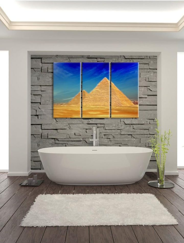Pixxprint Pyramiden von Gizeh in Ägypten als Leinwandbild/Grösse: 3 Teilig (120x80) cm/Wandbild/Kuns