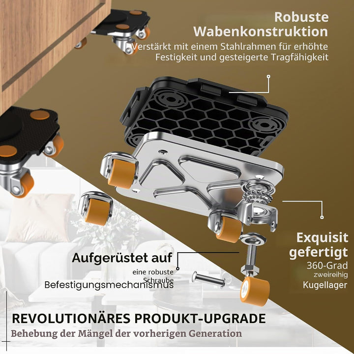 ONEON Möbeltransport Pro 4er-Set - Verbesserte Möbelroller mit massgeschneiderten TPE-Rädern - Mühel