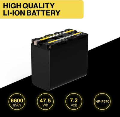 PATONA 2X Akku NP-F970 6600mAh Kompatibel mit Sony MVC-FD200 DSR-PD170 2x NP-F970, 2x NP-F970