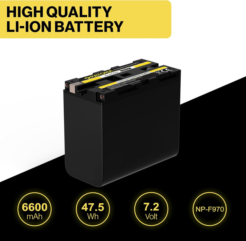 PATONA 2X Akku NP-F970 6600mAh Kompatibel mit Sony MVC-FD200 DSR-PD170 2x NP-F970, 2x NP-F970