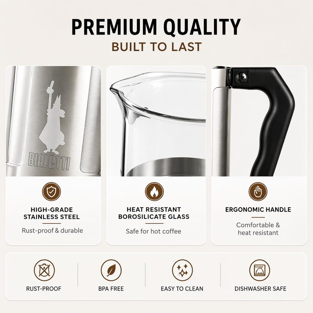 Bialetti Kaffeepresse Preziosa, French Press Filter für Kaffee oder Tee, Gehäuse aus Edelstahl und B