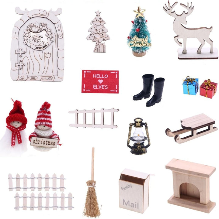 Wichteltür Set, 19PCS Wichtel Zubehör, Wichteltür Komplettset, mit Feentür, Briefkästen, Stiefel, Le