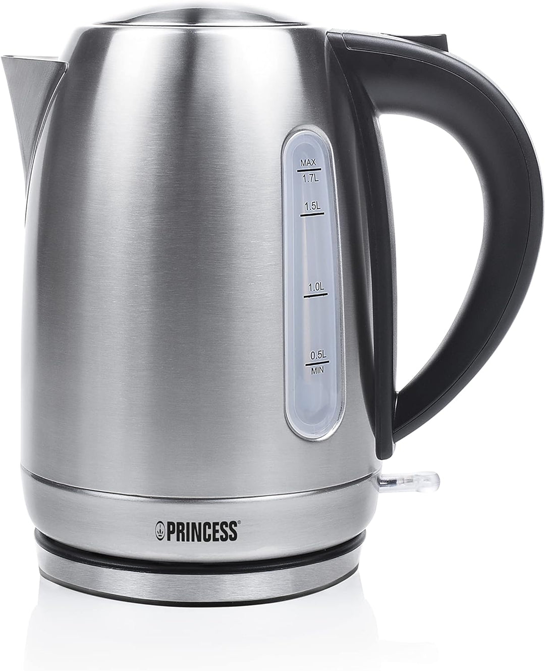 Princess Edelstahl Wasserkocher mit 1,7L Fassungsvermögen - 360° rotierbar mit Wasserstandsanzeige,