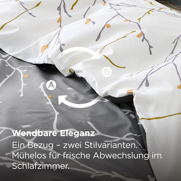 BEDSURE Bettwäsche 220x240 Baumwolle Grau - Bettwäsche-Sets 220 x 240 cm Bettbezug 3teilig mit 2 Kis