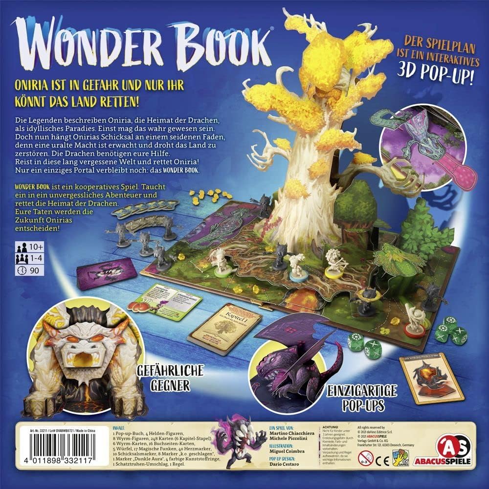 ABACUSSPIELE 33211 Wonder Book Pop up Abenteuer Spielbuch für die ganze Familie, Gelb